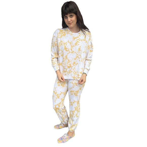 Sundry Yellow Floral Lounge Set – Size XS– Soft French Terry Pullover Joggers - Picture 1 of 12